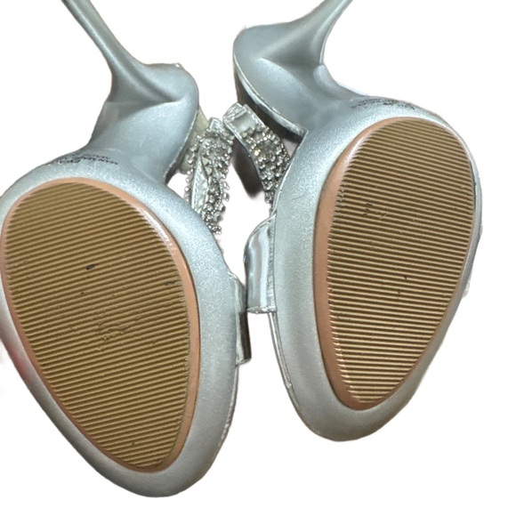 Women's High Heel Sandals with Water Diamond Double Chain Slim Open Toe Flt - Picture 7 of 7